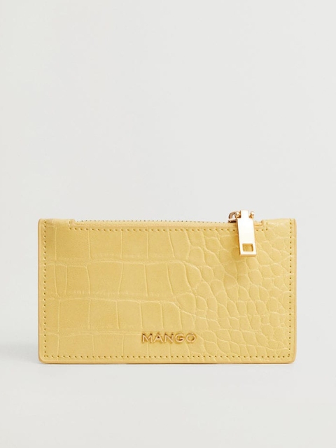 

MANGO Women Yellow Croc Textured Card Holder