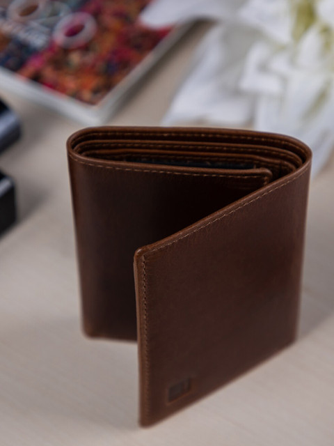 

Impulse Men Brown Solid Leather RFID Secured Three Fold Wallet