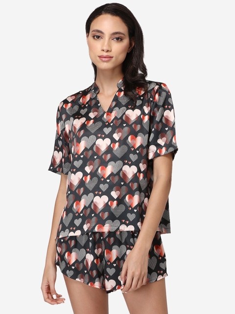 

Fluffalump Women Black & Brown Printed Night suit