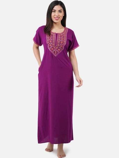 

KOI SLEEPWEAR Purple & Pink Embroidered Mirror Lissybissy Cotton Nightdress