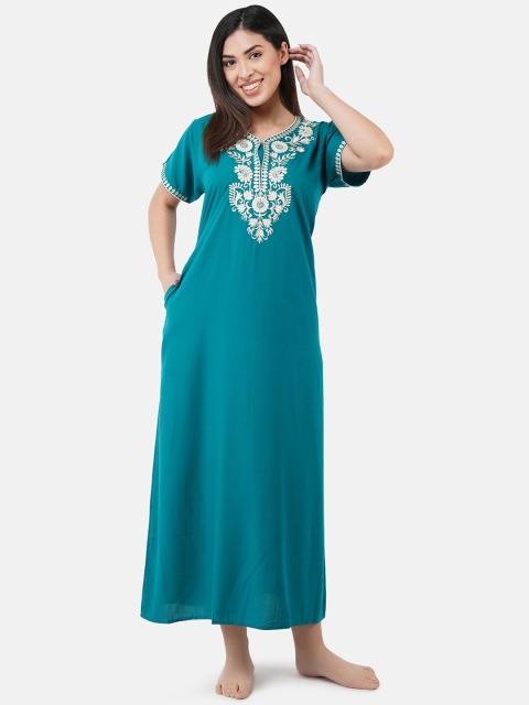 

KOI SLEEPWEAR Turquoise Blue Embroidered Nightdress