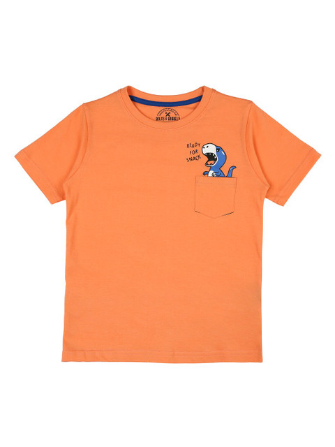 

BOLTS and BARRELS Boys Orange Solid Round Neck T-shirt