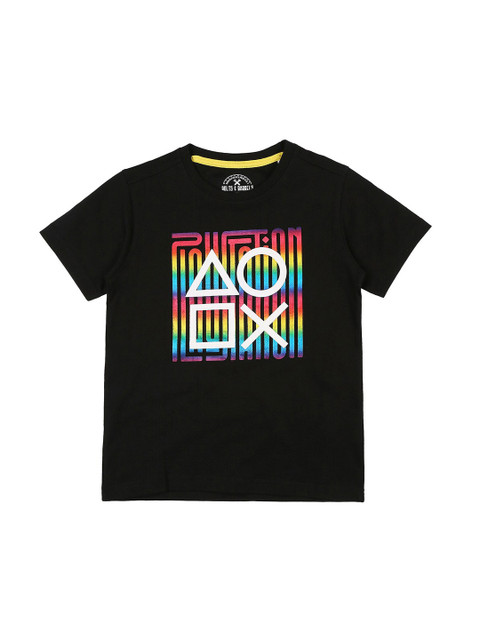 

BOLTS and BARRELS Boys Black Printed Round Neck T-shirt