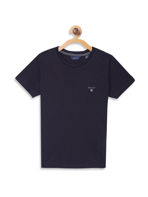 

GANT Unisex Kids Navy Blue Solid Round Neck Pure Cotton T-shirt