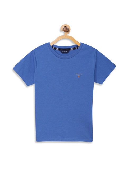 

GANT Unisex Kids Blue Solid Round Neck Pure Cotton T-shirt
