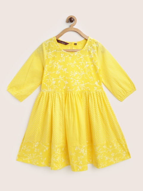 

Sangria Girls Yellow & White Polka Dot Print Pure Cotton Fit and Flare Dress