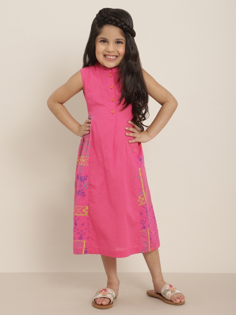 

Sangria Girls Pink & Purple Geometric Print Pure Cotton A-Line Dress