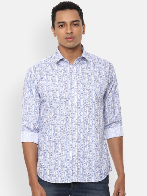 

V Dot Men Blue Slim Fit Printed Cotton Casual Shirt