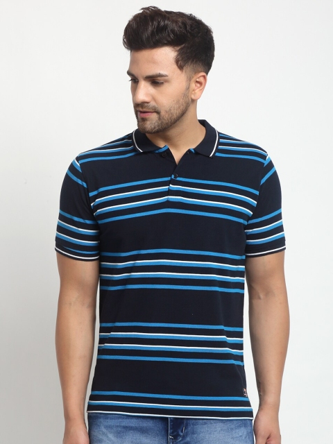

Club York Men Navy Blue & White Striped Polo Collar T-shirt