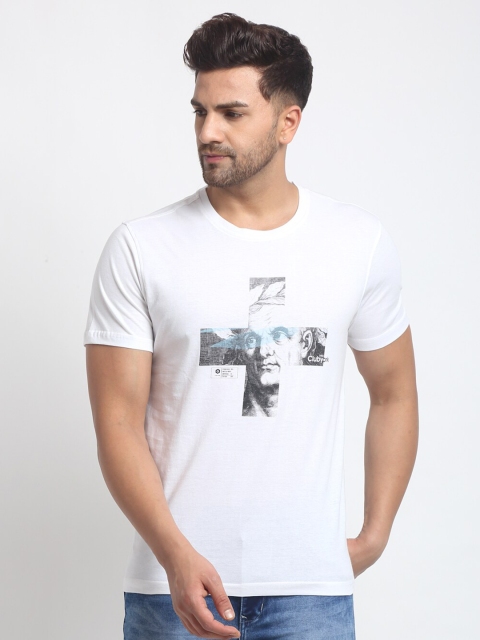 

Club York Men White Printed Round Neck Pure Cotton T-shirt