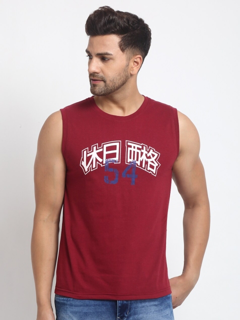 

Club York Men Maroon Printed Round Neck T-shirt