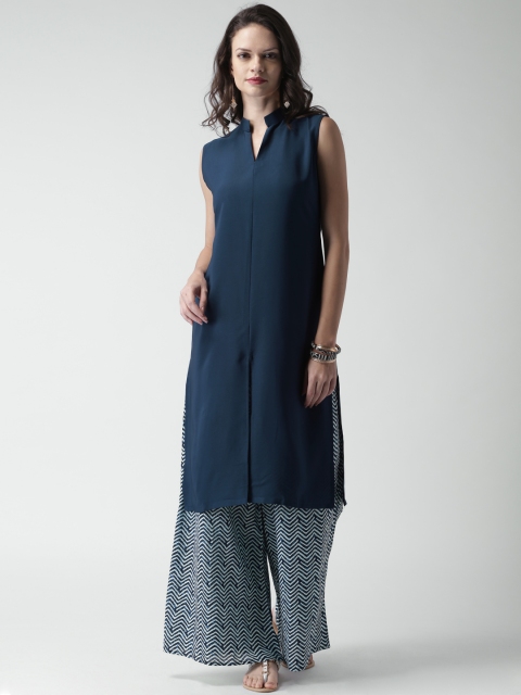 

GERUA Navy Crepe Kurta with Palazzo Trousers, Navy blue