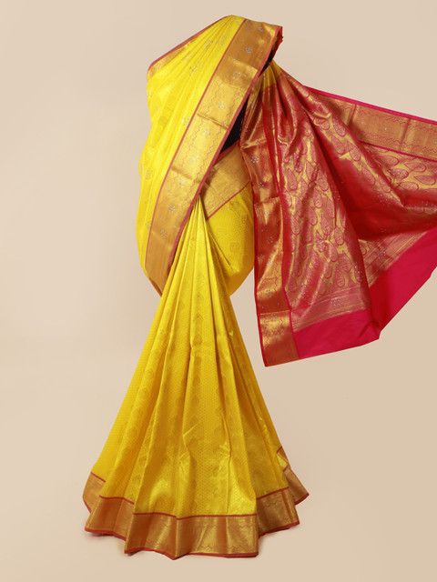 

Pothys Yellow & Gold-Toned Pure Silk Woven Design Kanjeevaram Saree