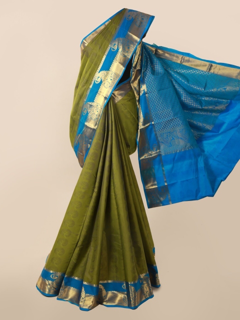 

Pothys Olive Green & Gold Pure Silk Woven Design Kanjeevaram Saree