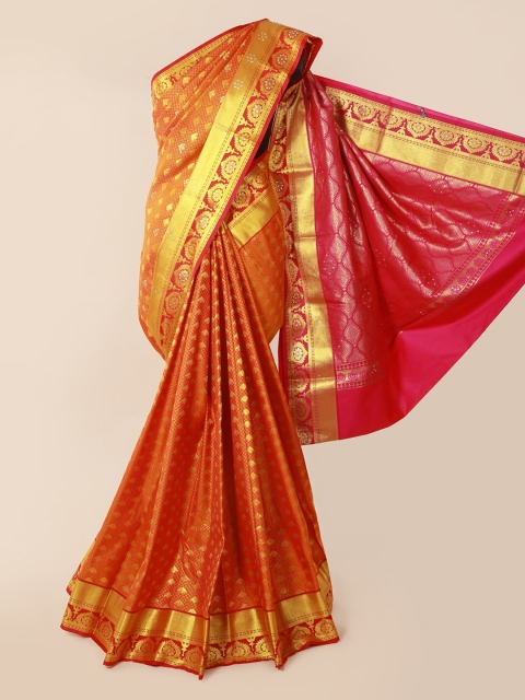 

Pothys Orange & Gold-Toned Pure Silk Woven Design Kanjeevaram Saree
