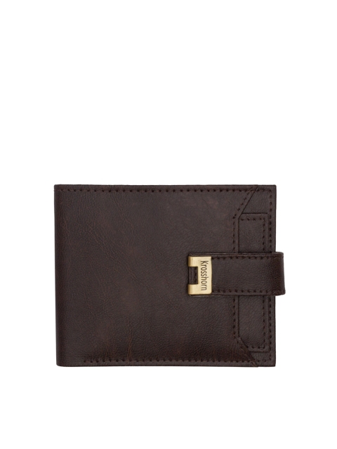 

Krosshorn Men Brown Textured RFID Two Fold Wallet