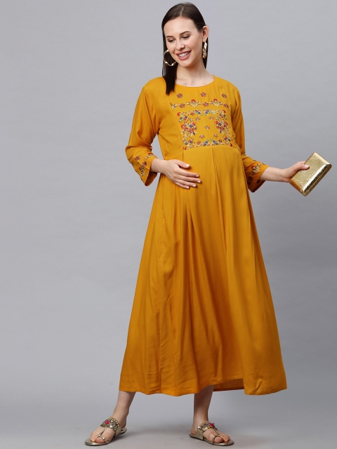 

MomToBe Women Yellow Solid Maternity Maxi Dress