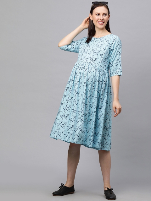 

MomToBe Women Blue Printed Maternity Dress