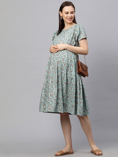 

MomToBe Women Mint Green Printed Maternity A-Line Dress