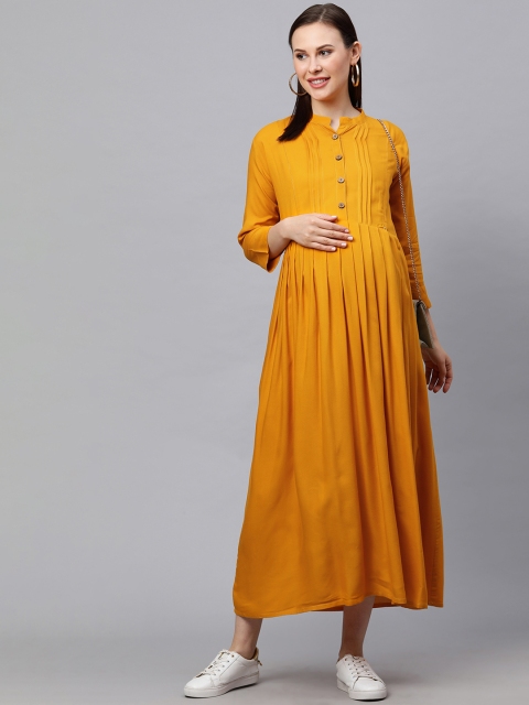 

MomToBe Women Yellow Solid Maternity Maxi Dress