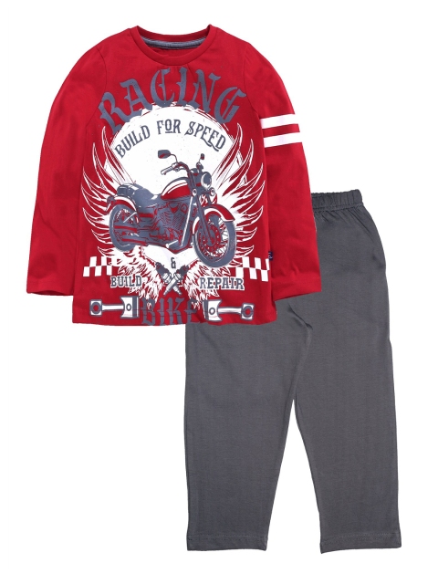 

KiddoPanti Boys Red & White Printed Night suit