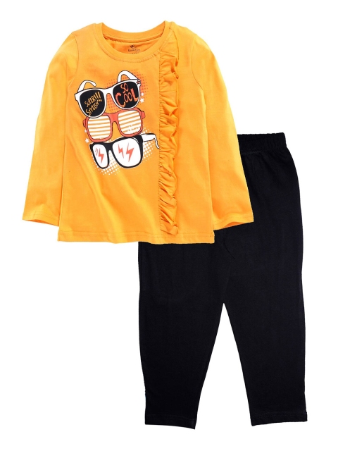 

KiddoPanti Girls Yellow & Black Printed Night suit
