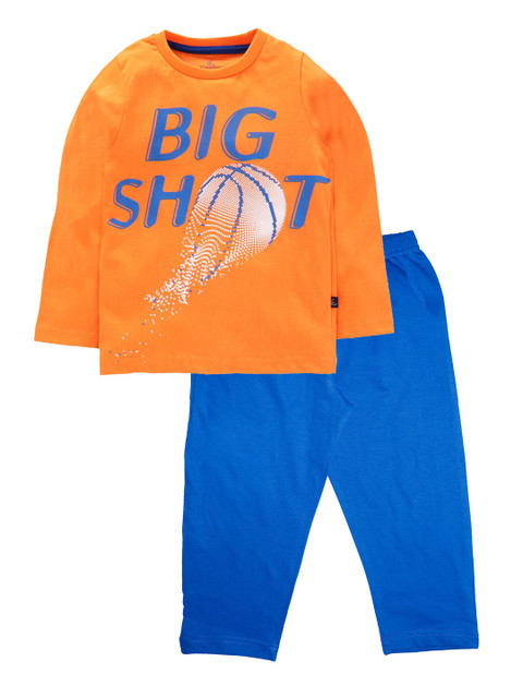 

KiddoPanti Boys Orange & Blue Printed Cotton Night suit