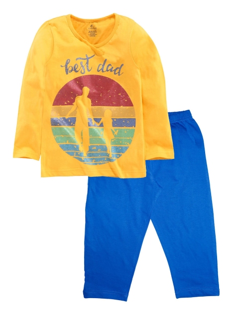 

KiddoPanti Girls Yellow & Blue Printed Pure Cotton Night Suit