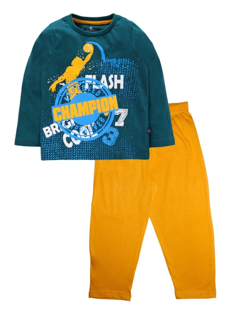 

KiddoPanti Boys Green & Mustard Yellow Printed Pure Cotton Night Suit