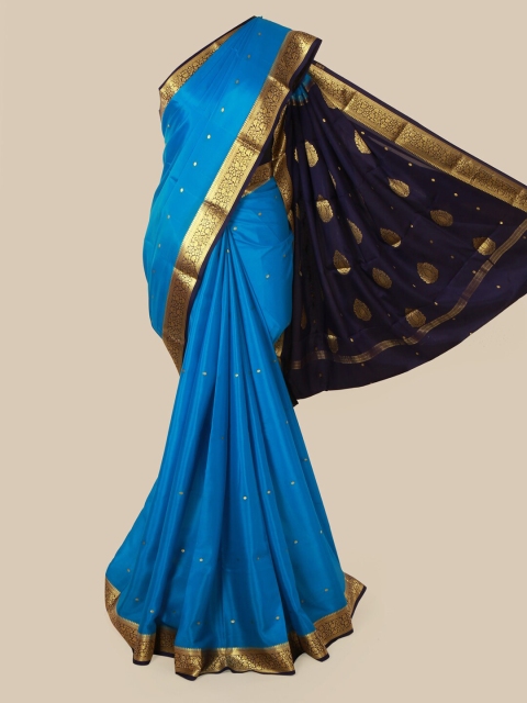 

Pothys Blue & Gold-Toned Pure Silk Woven Design Mysore Silk Saree