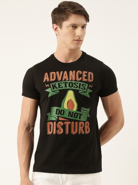 

QUANCIOUS Men Black Printed Round Neck Sustainable Organic Cotton T-shirt