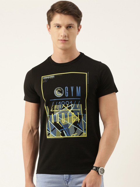 

QUANCIOUS Men Black Printed Round Neck Sustainable Organic Cotton T-shirt