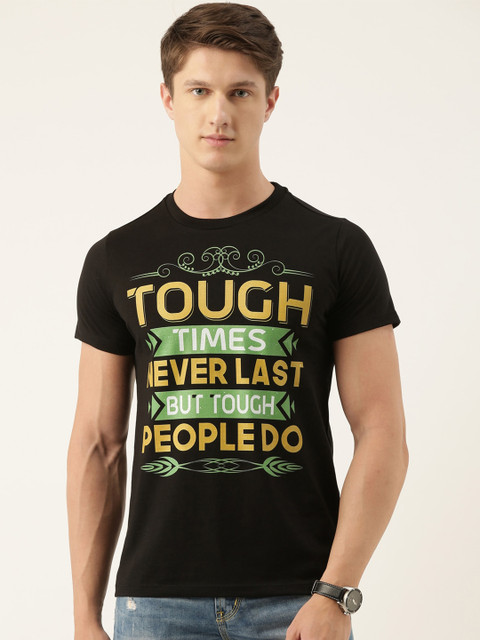 

QUANCIOUS Men Black Printed Round Neck Sustainable Organic Cotton T-shirt