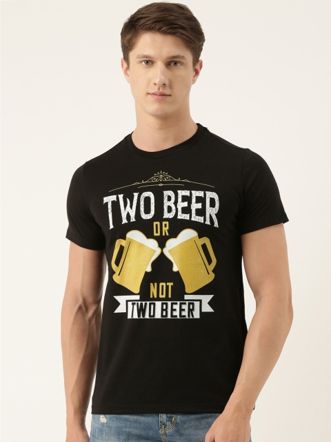 

QUANCIOUS Men Black Printed Round Neck Sustainable Organic Cotton T-shirt