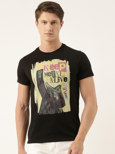 

QUANCIOUS Men Black Printed Round Neck Sustainable Organic Cotton T-shirt