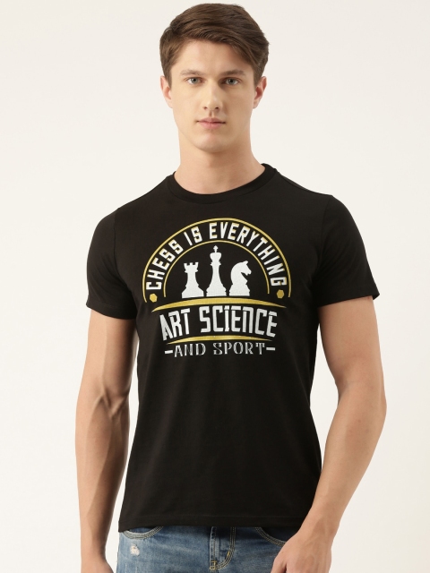 

QUANCIOUS Men Black Printed Round Neck Sustainable Organic Cotton T-shirt