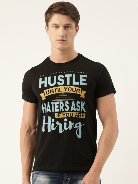 

QUANCIOUS Men Black Printed Round Neck Sustainable Organic Cotton T-shirt