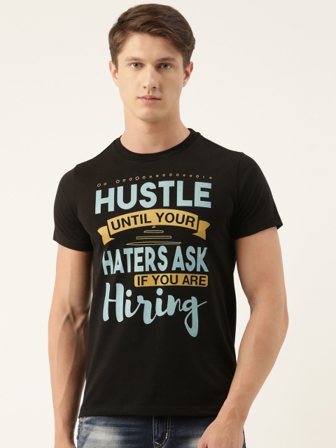 

QUANCIOUS Men Black Printed Round Neck Sustainable Organic Cotton T-shirt