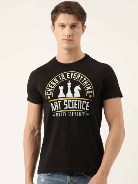 

QUANCIOUS Men Black Printed Round Neck Sustainable T-shirt