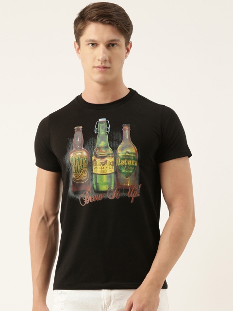 

QUANCIOUS Men Black Printed Round Neck Sustainable T-shirt