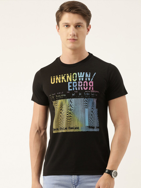 

QUANCIOUS Men Black Printed Round Neck Sustainable T-shirt