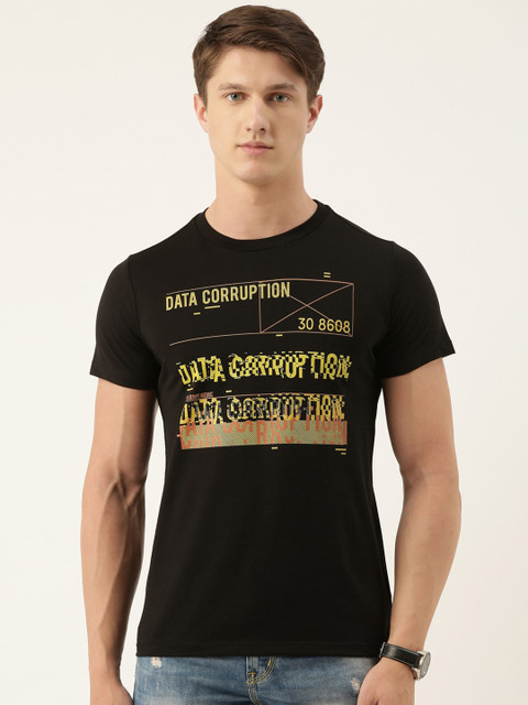 

QUANCIOUS Men Black Printed Round Neck Sustainable T-shirt