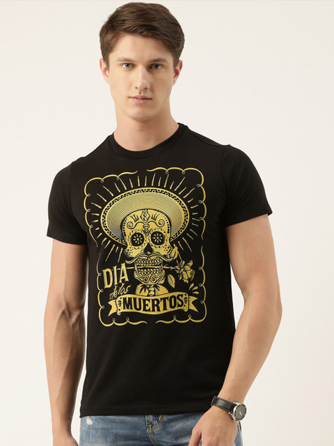 

QUANCIOUS Men Black Printed Round Neck Sustainable T-shirt