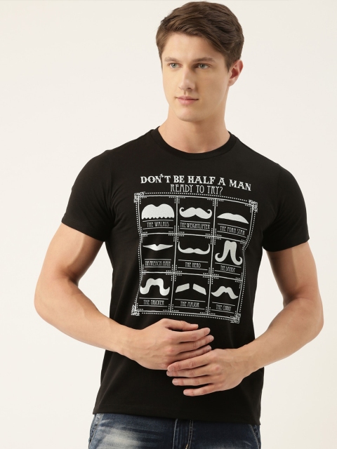 

QUANCIOUS Men Black Printed Round Neck Sustainable T-shirt