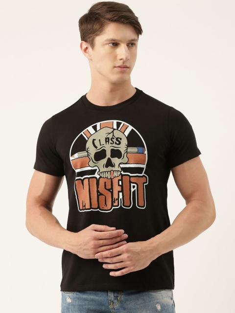 

QUANCIOUS Men Black Printed Round Neck Sustainable T-shirt