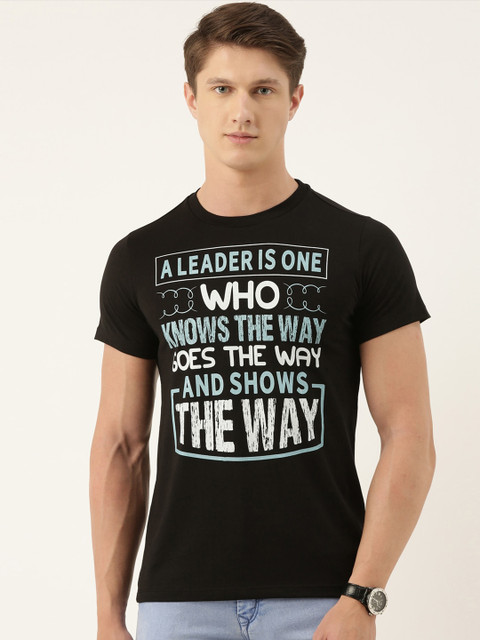 

QUANCIOUS Men Black Printed Round Neck Sustainable T-shirt