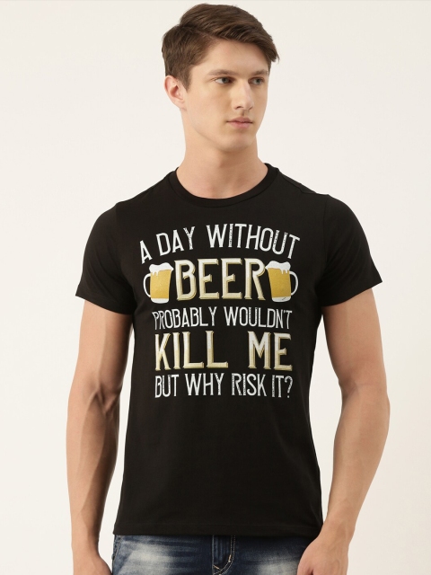 

QUANCIOUS Men Black Printed Round Neck Sustainable T-shirt