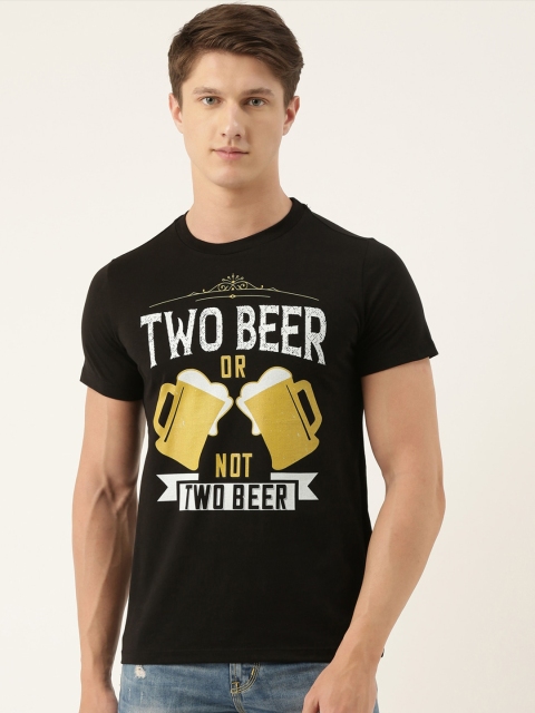 

QUANCIOUS Men Black Printed Round Neck Sustainable T-shirt