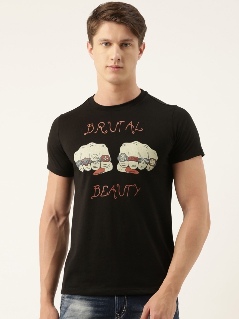 

QUANCIOUS Men Black Printed Round Neck Sustainable T-shirt