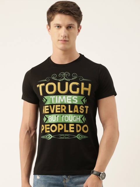 

QUANCIOUS Men Black Printed Round Neck Sustainable T-shirt